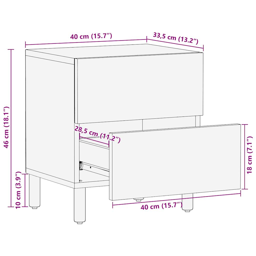 Nachtkastjes 2 st 40x33,5x46 cm massief ruw mangohout zwart