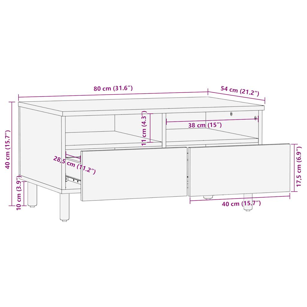 Salontafel 80x54x40 cm massief ruw mangohout zwart