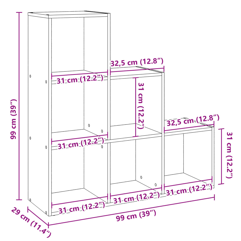 Kamerscherm / boekenkast 3-laags 99x29x99 cm bewerkt hout wit