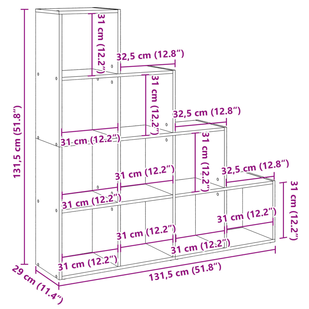 Kamerscherm / boekenkast 4-laags 131,5x29x131,5 cm hout grijs