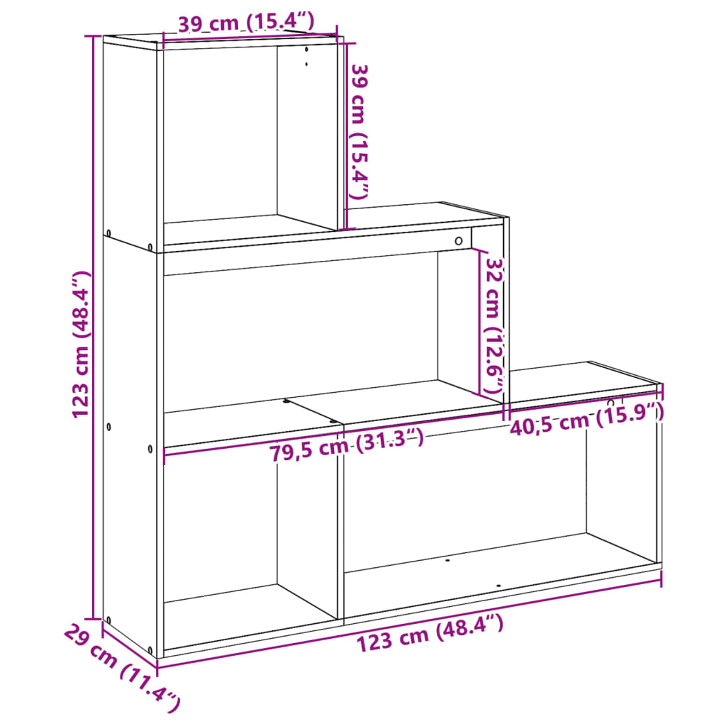 Kamerscherm / boekenkast 3-laags 123x29x123 cm bewerkt hout wit