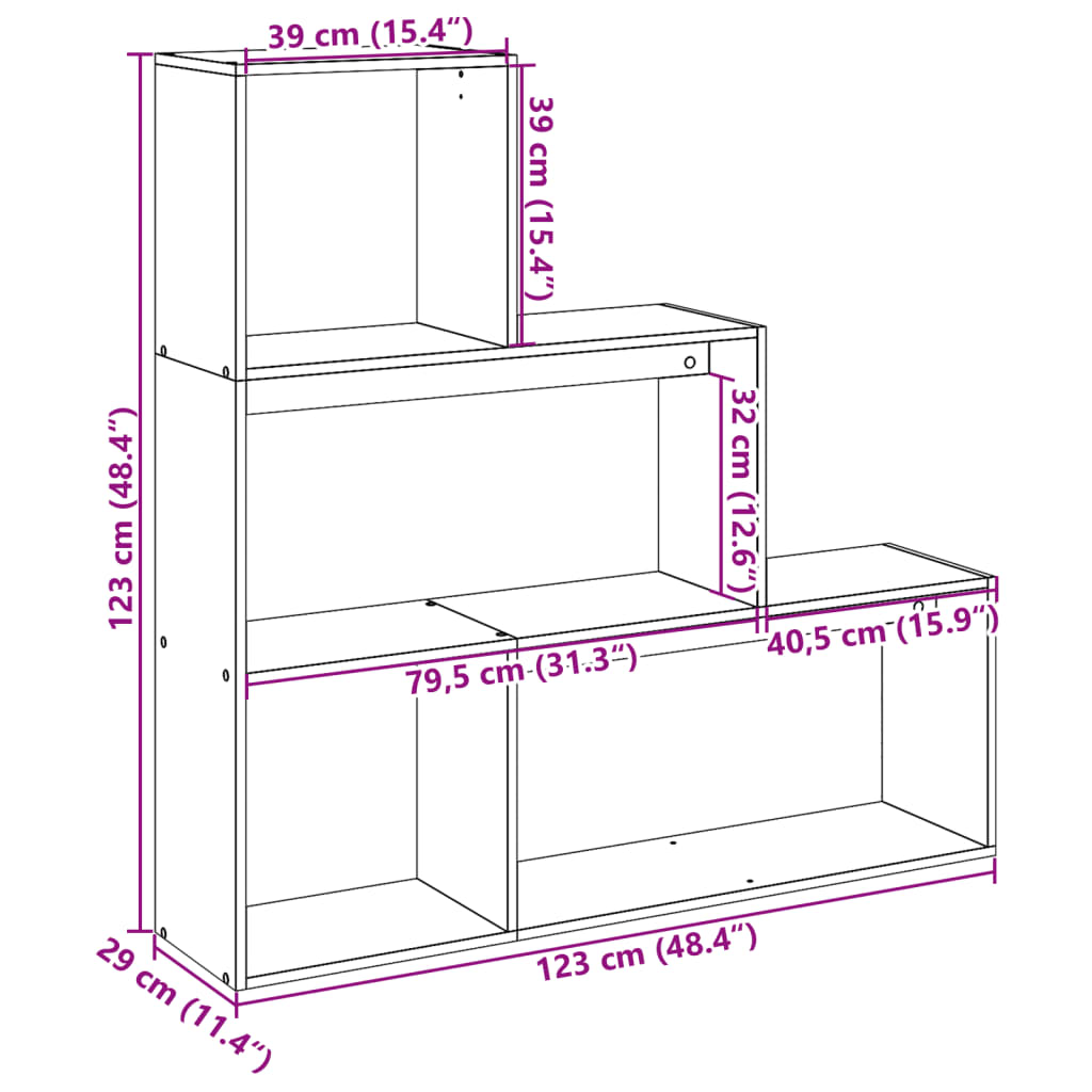 Kamerscherm / boekenkast 123x29x123 cm hout sonoma eiken