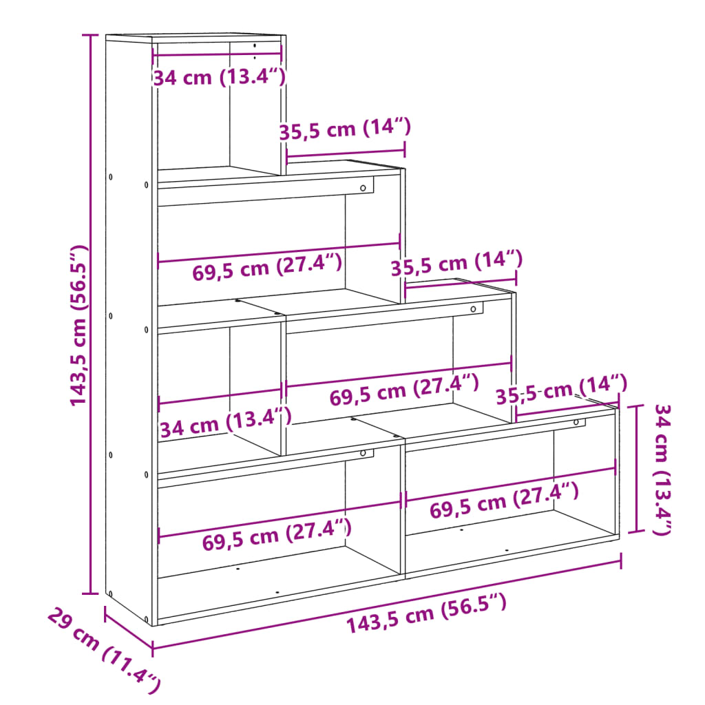 Kamerscherm / boekenkast 4-laags 143,5x29x143,5 cm hout wit