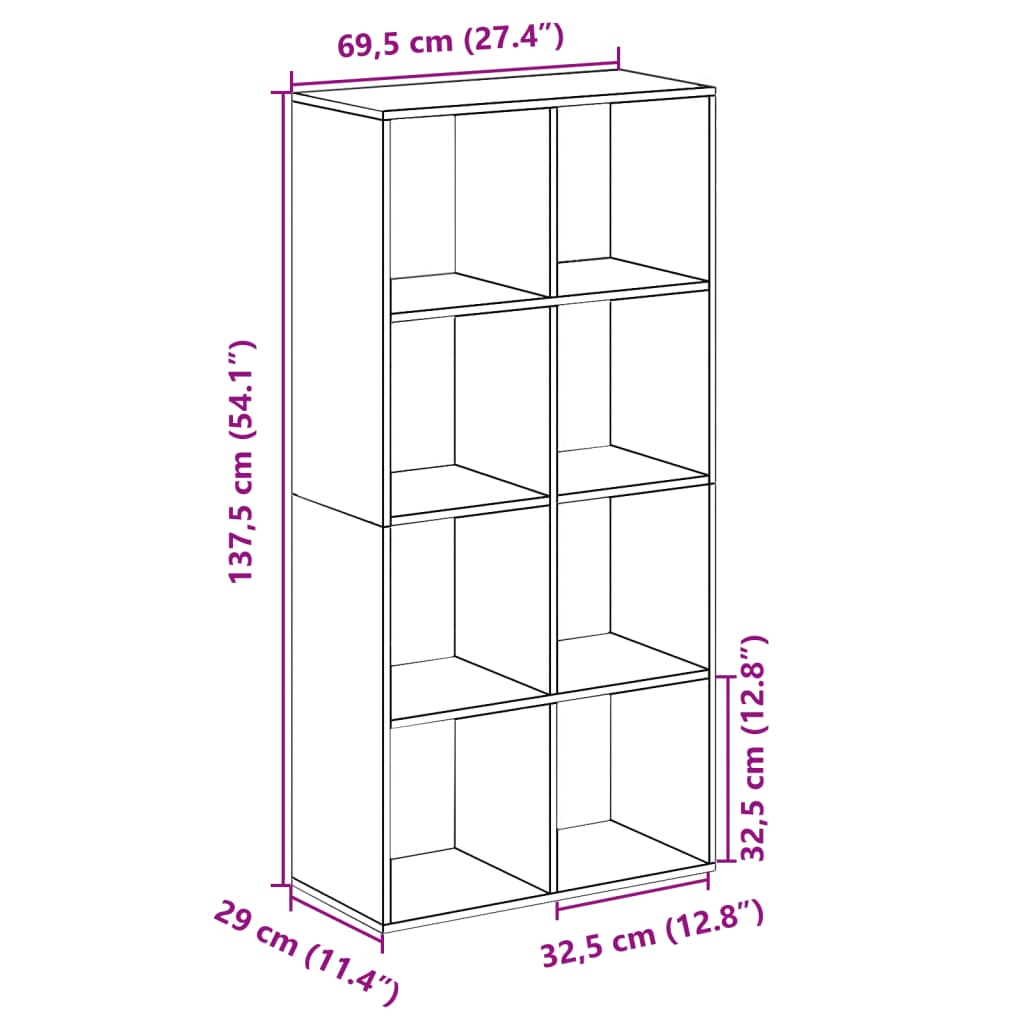 Kamerscherm / boekenkast 69,5x29x137,5 cm bewerkt hout wit