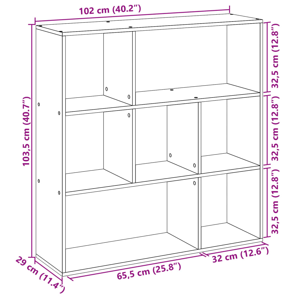 Kamerscherm / boekenkast 102x29x103,5 cm bewerkt hout wit