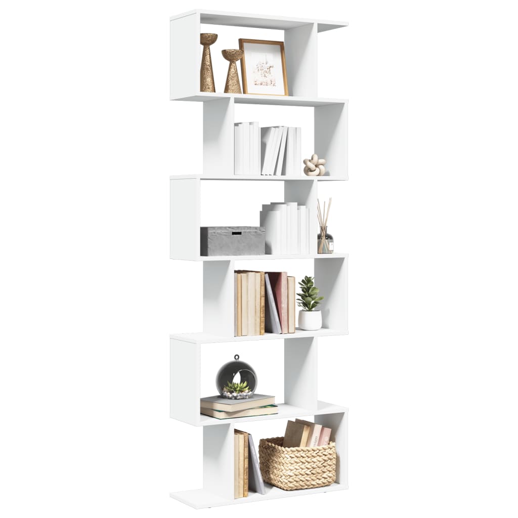 Kamerscherm / boekenkast 6-laags 70x24x193 cm bewerkt hout wit