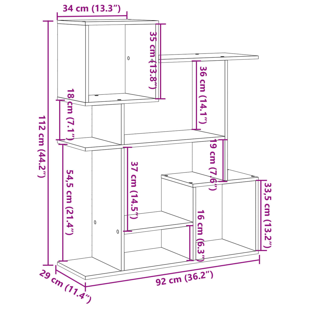 Kamerscherm / boekenkast 92x29x112 cm bewerkt hout wit