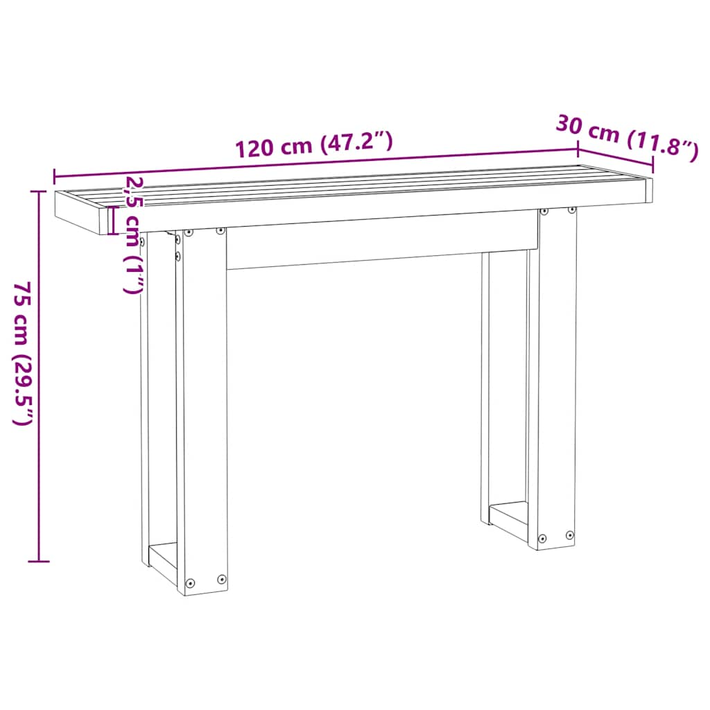 Wandtafel NOAIN U-vormige poten 120x30x75 cm massief hout