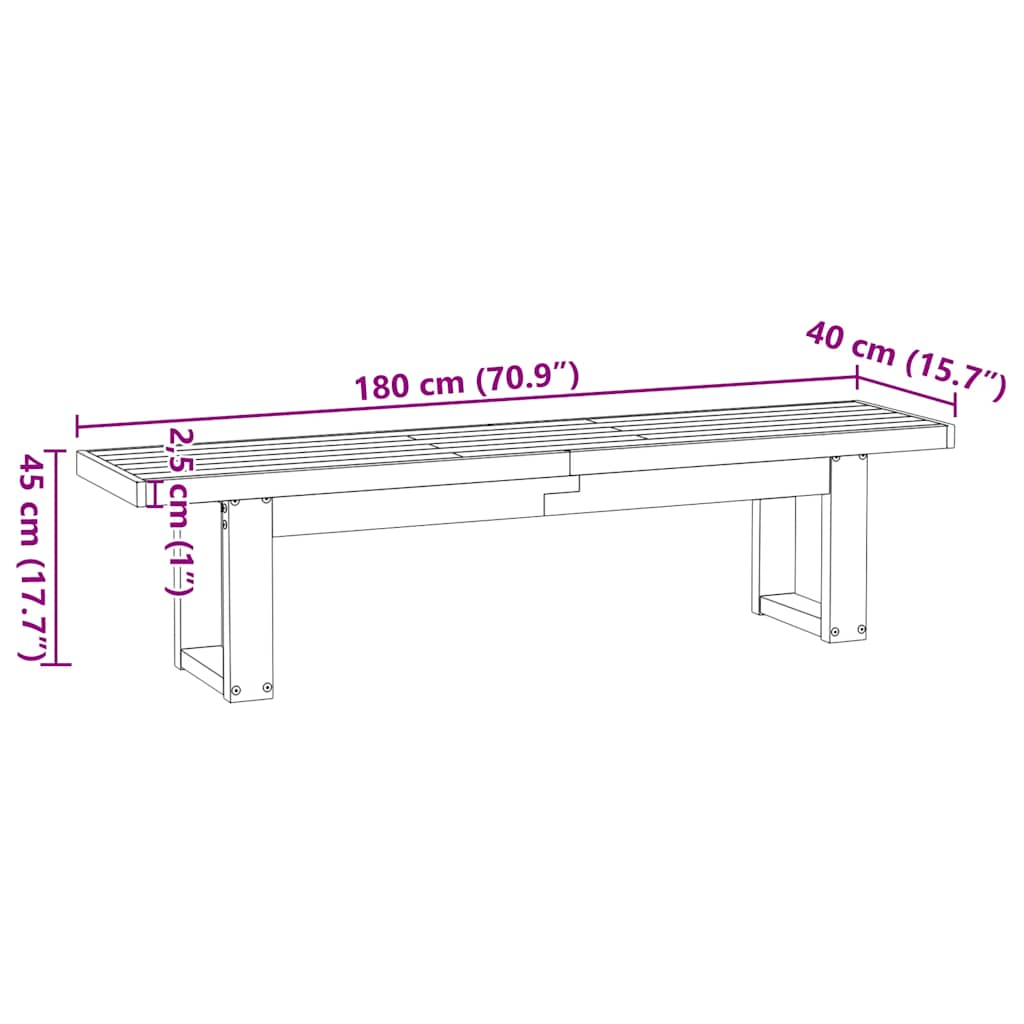 Eetbank NOAIN U-vormige poten 180x40x45 cm massief hout