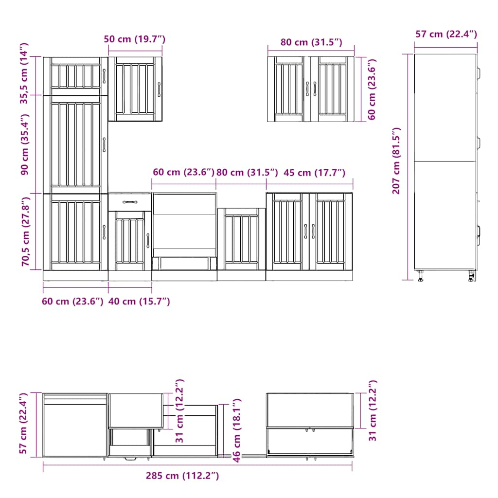 7-delige Keukenkastenset Kalmar bewerkt hout zwart