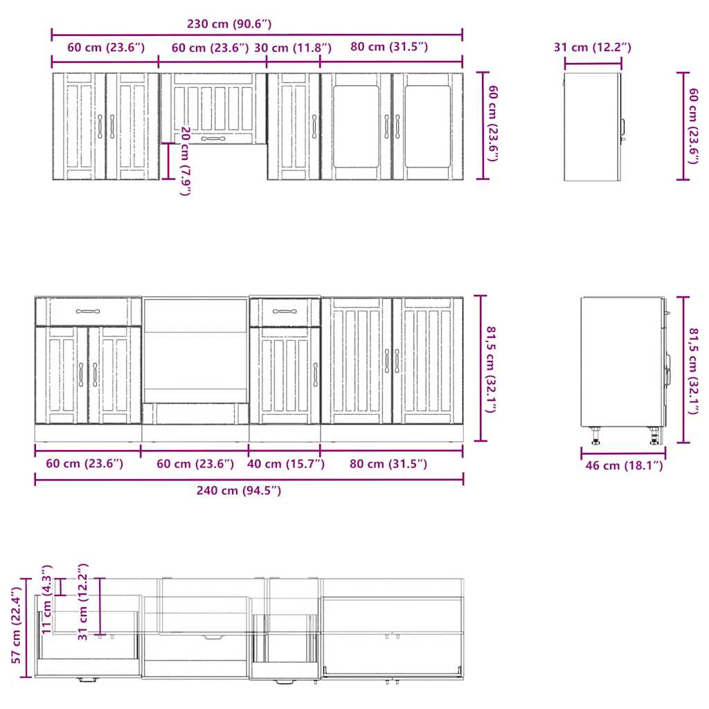 8-delige Keukenkastenset Kalmar bewerkt hout zwart