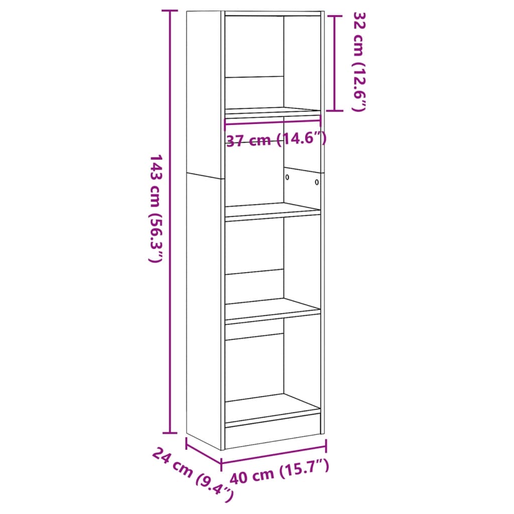 Boekenkast 40x24x143 cm bewerkt hout wit