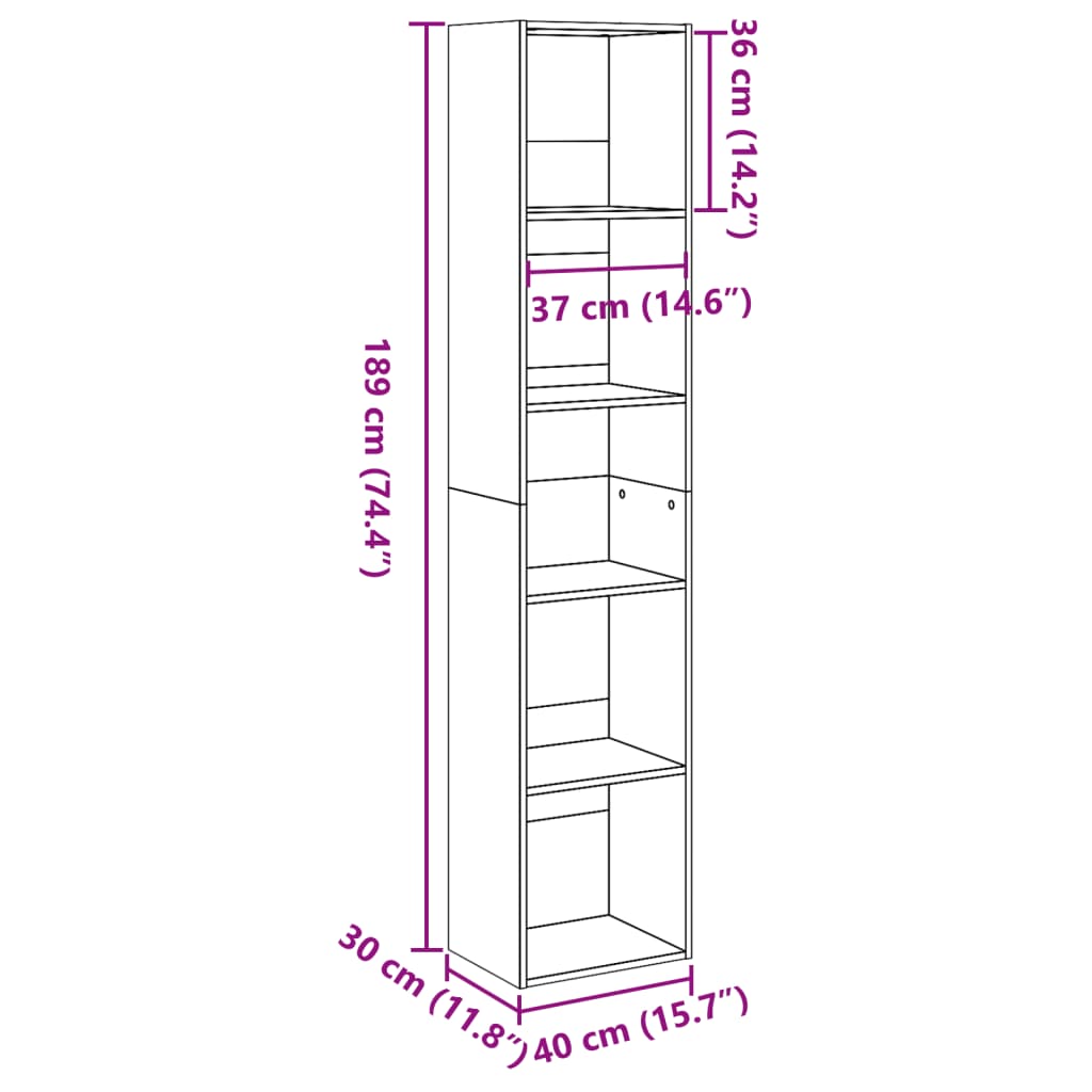 Boekenkast 40x30x189 cm bewerkt hout wit