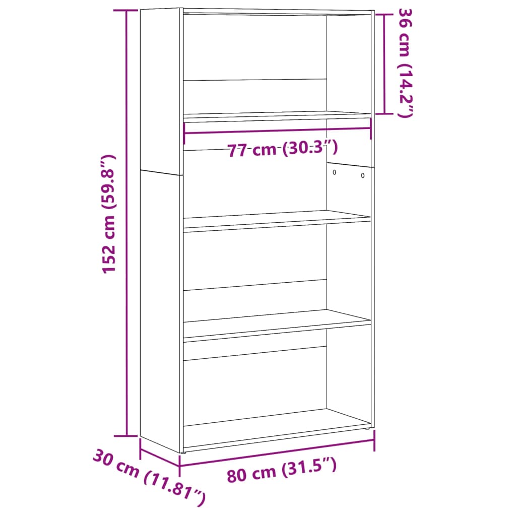 Boekenkast 80x30x152 cm bewerkt hout wit