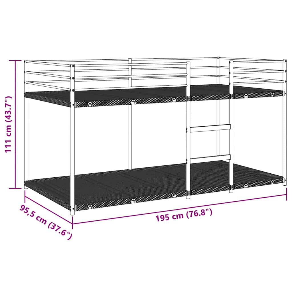 Stapelbed zonder matras 90x190 cm staal zwart