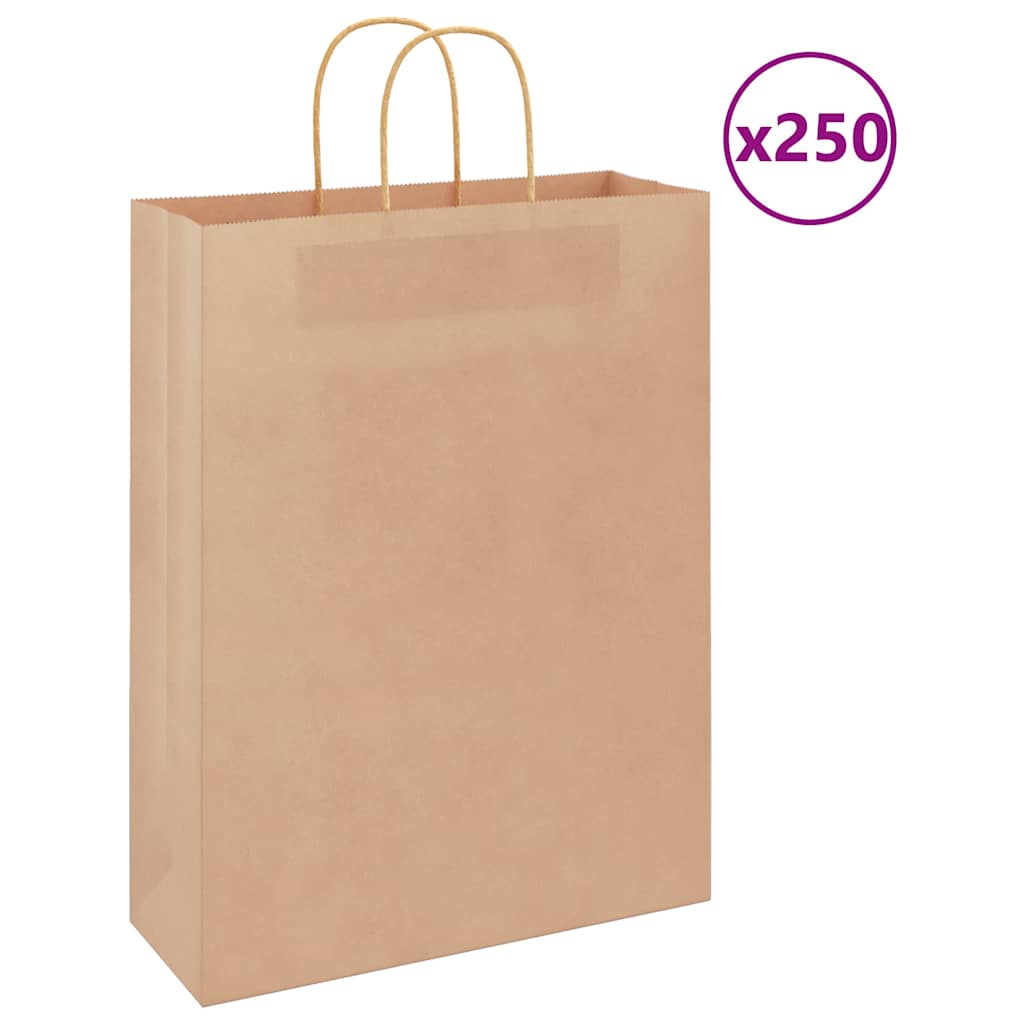 Papieren kraftzakken 250 st met hengsels 32x12x42 cm bruin