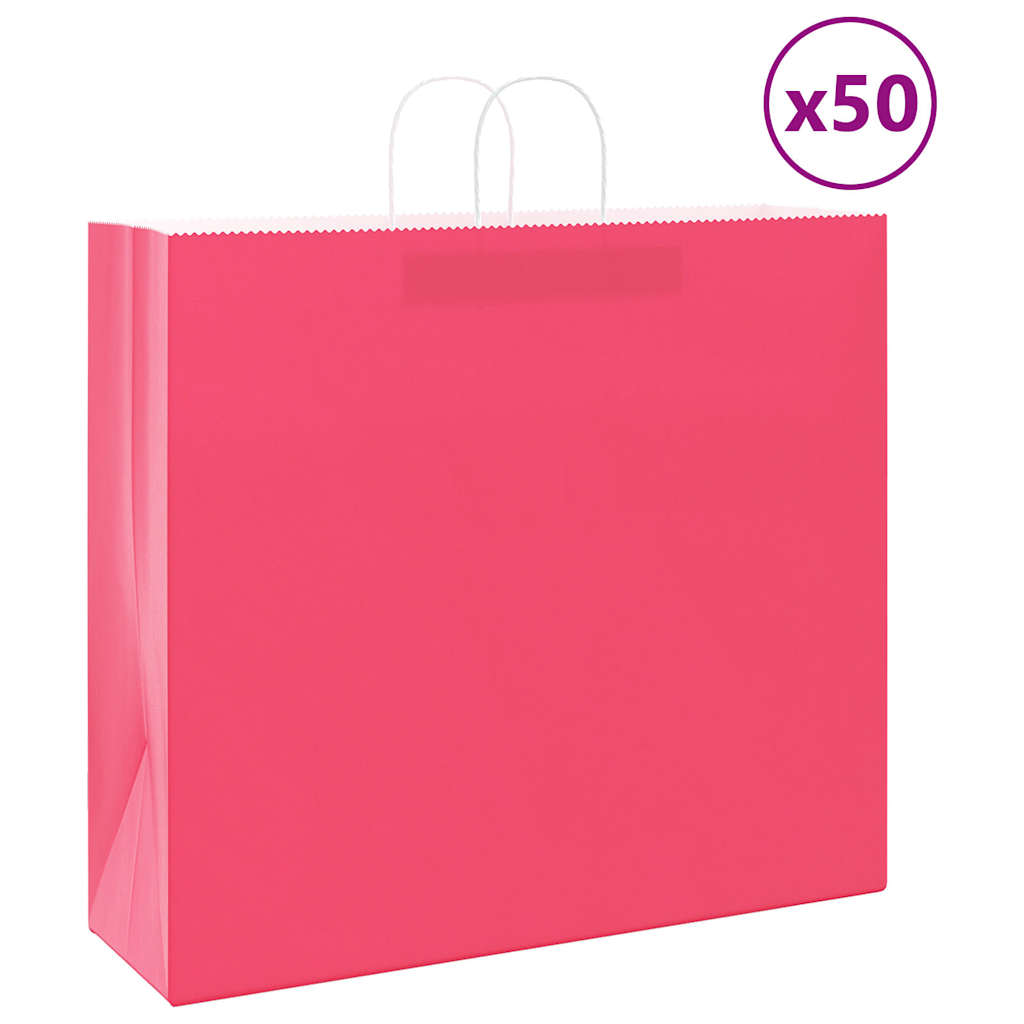 Papieren kraftzakken 50 st met hengsels 54x15x49 cm roze