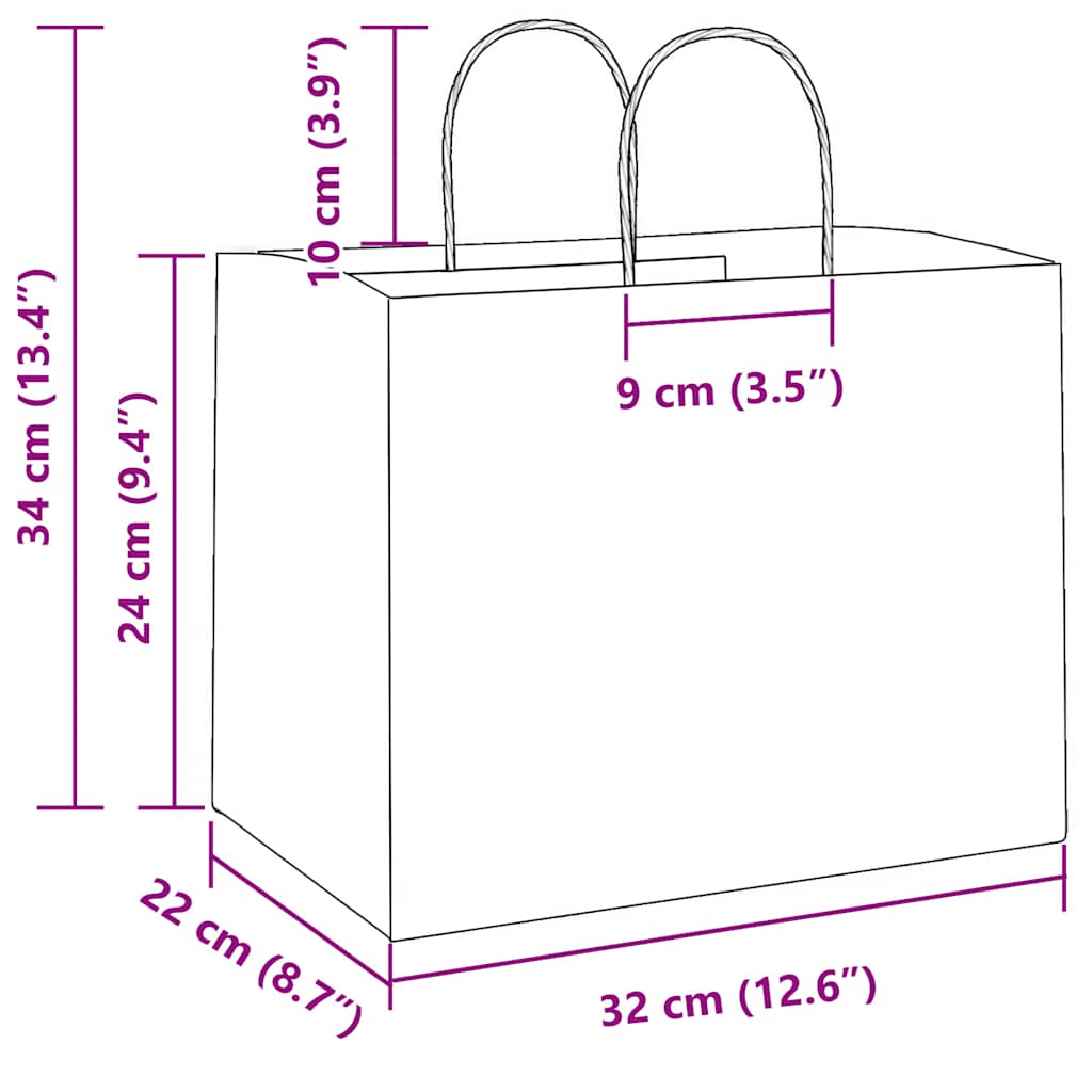 Papieren kraftzakken 250 st met hengsels 32x22x24 cm blauw