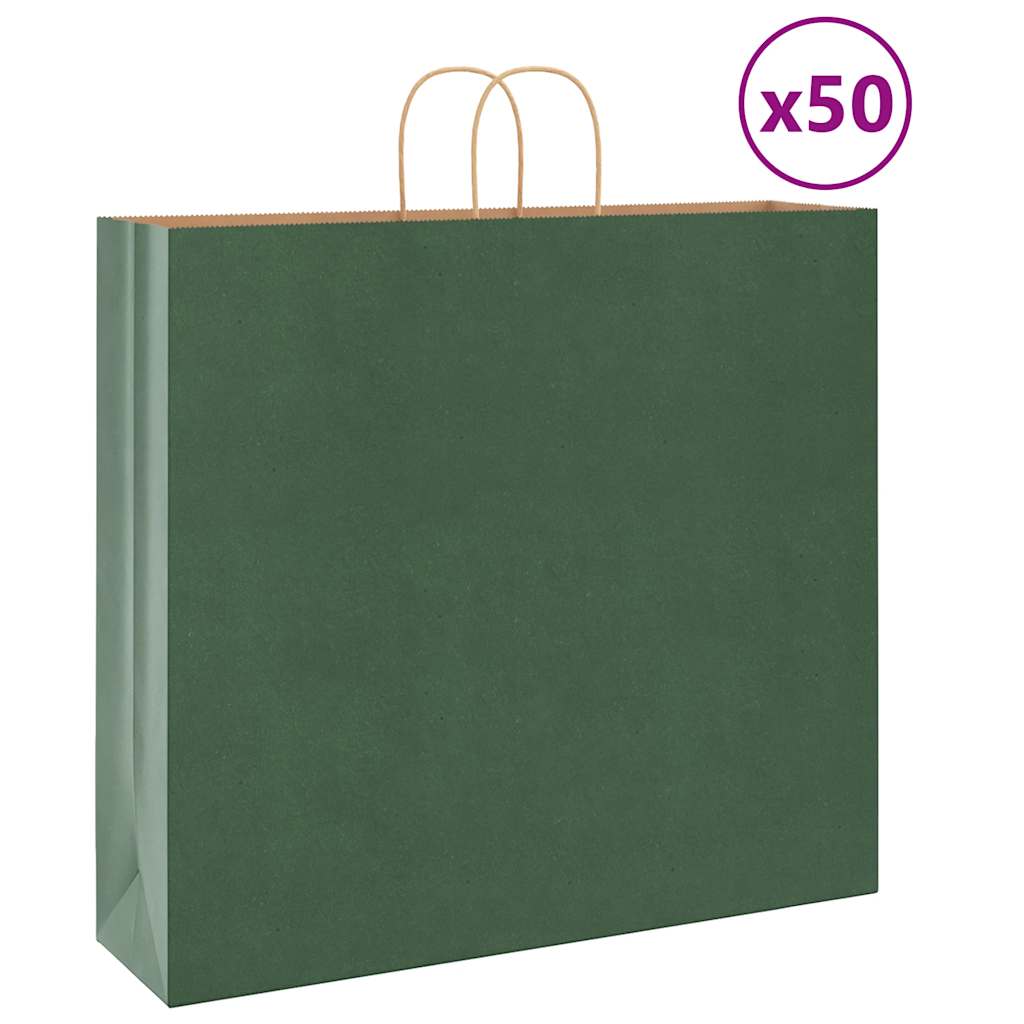 Papieren kraftzakken 50 st met hengsels 54x15x49 cm groen