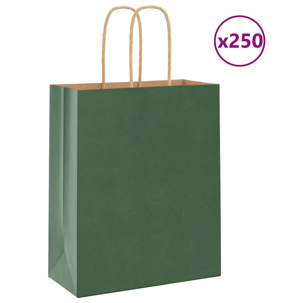 Papieren kraftzakken 250 st met hengsels 18x8x22 cm groen