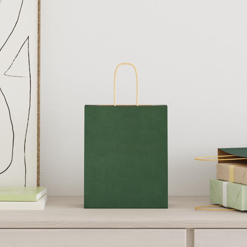 Papieren kraftzakken 250 st met hengsels 18x8x22 cm groen