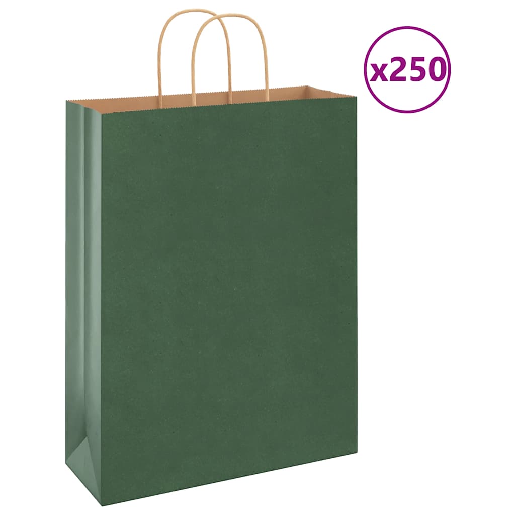 Papieren kraftzakken 250 st met hengsels 32x12x42 cm groen