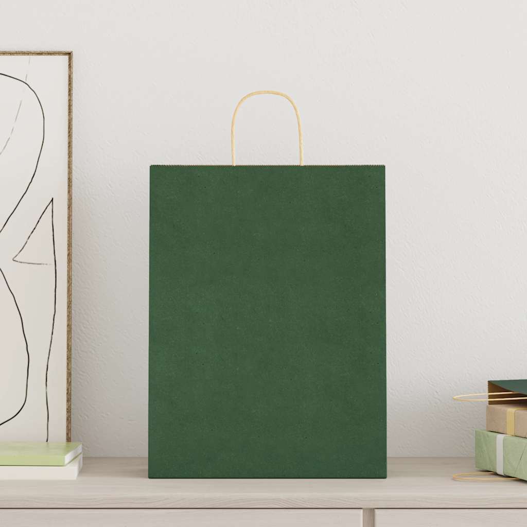 Papieren kraftzakken 250 st met hengsels 32x12x42 cm groen