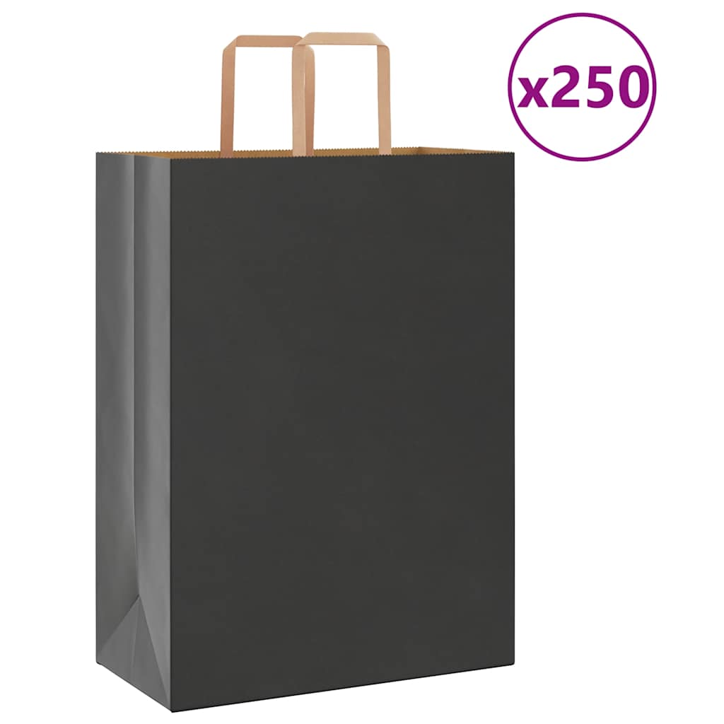 Papieren kraftzakken 250 st met hengsels 32x17x44 cm zwart