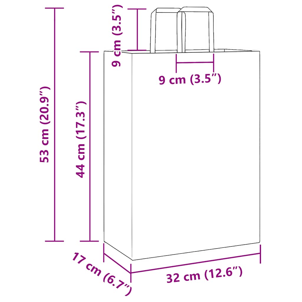 Papieren kraftzakken 250 st met hengsels 32x17x44 cm zwart