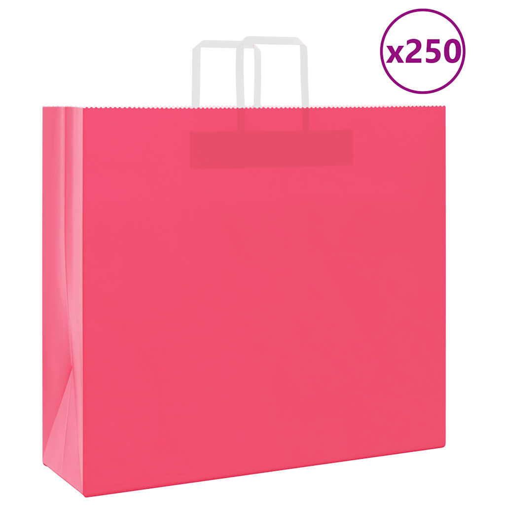 Papieren kraftzakken 250 st met hengsels 54x15x49 cm roze