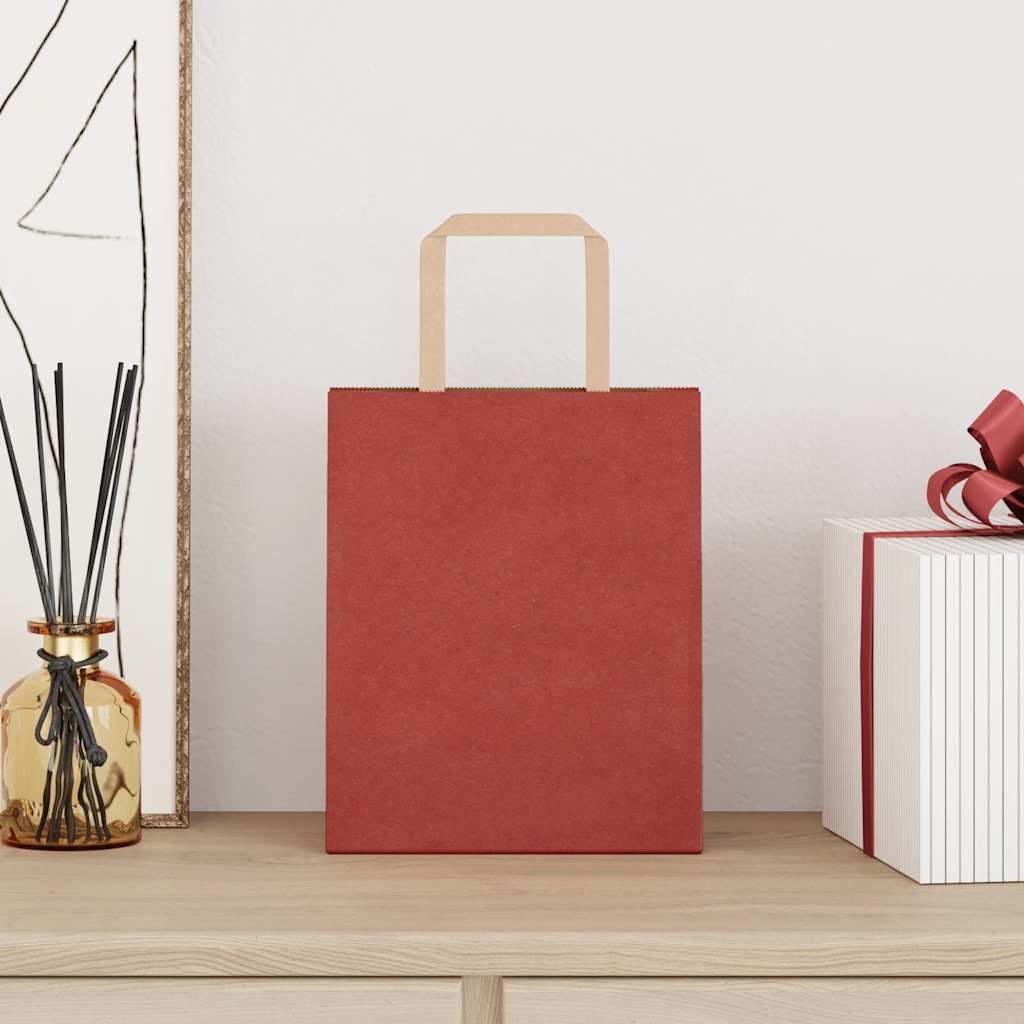 Papieren kraftzakken 250 st met hengsels 18x8x22 cm rood
