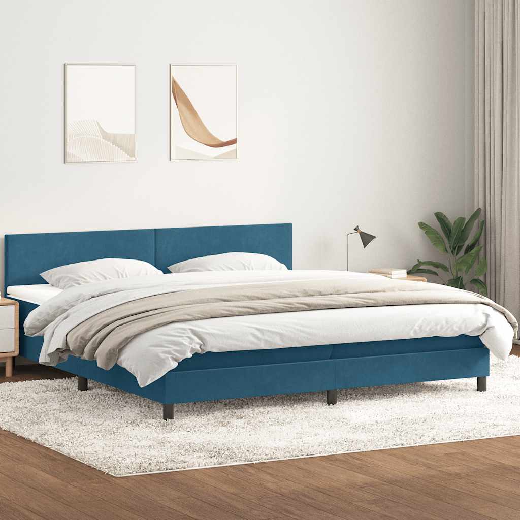 Boxspring met matras fluweel donkerblauw 200x220 cm