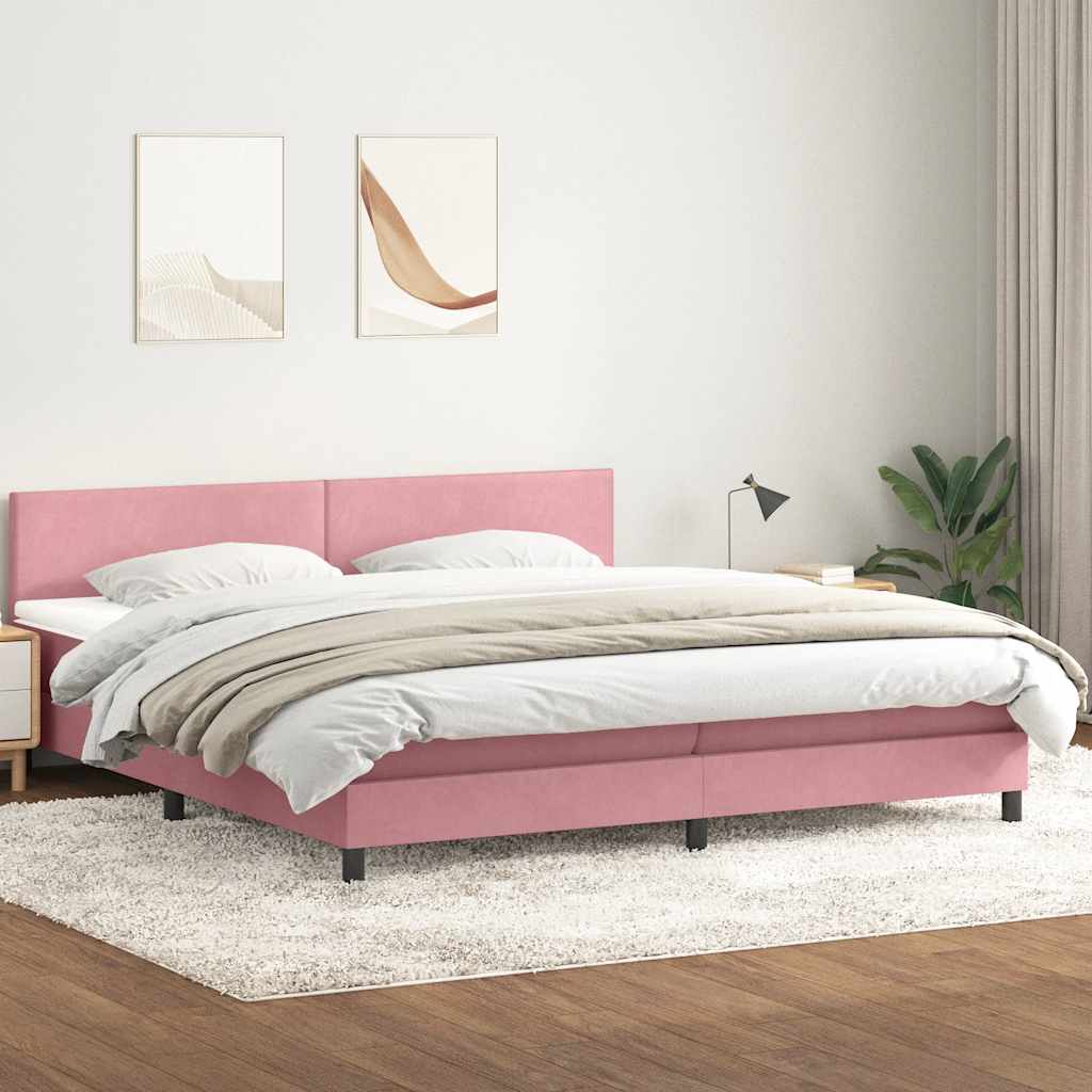 Boxspring met matras fluweel roze 200x220 cm