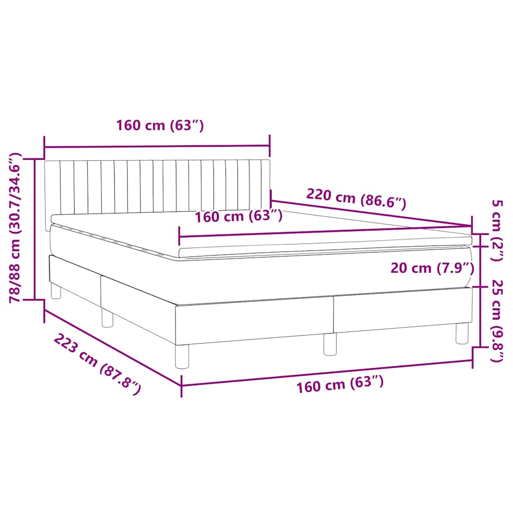 Boxspring met matras fluweel roze 160x220 cm