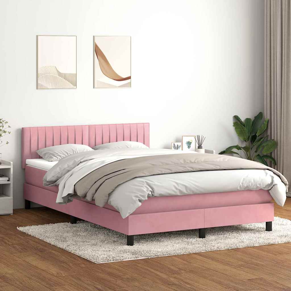 Boxspring met matras fluweel roze 160x220 cm