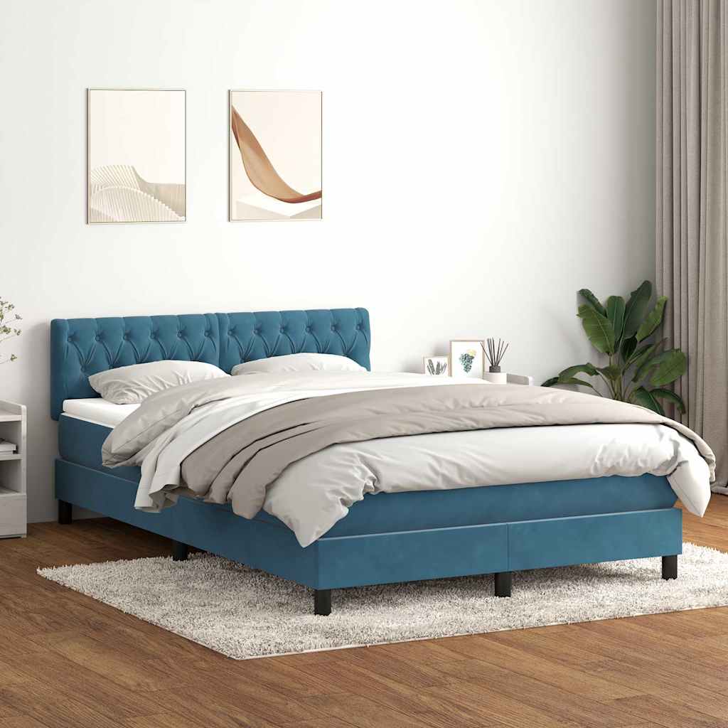 Boxspring met matras fluweel donkerblauw 160x220 cm