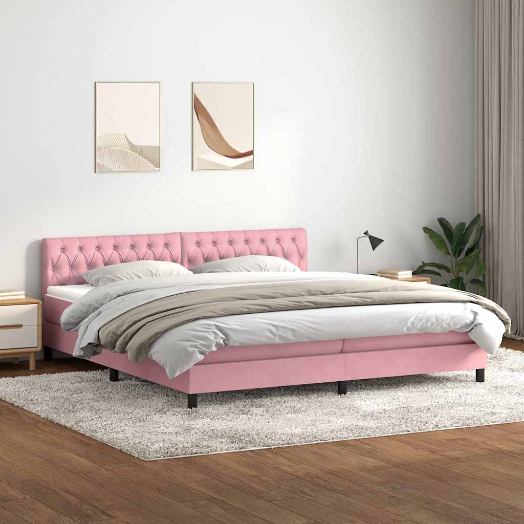 Boxspring met matras fluweel roze 200x220 cm