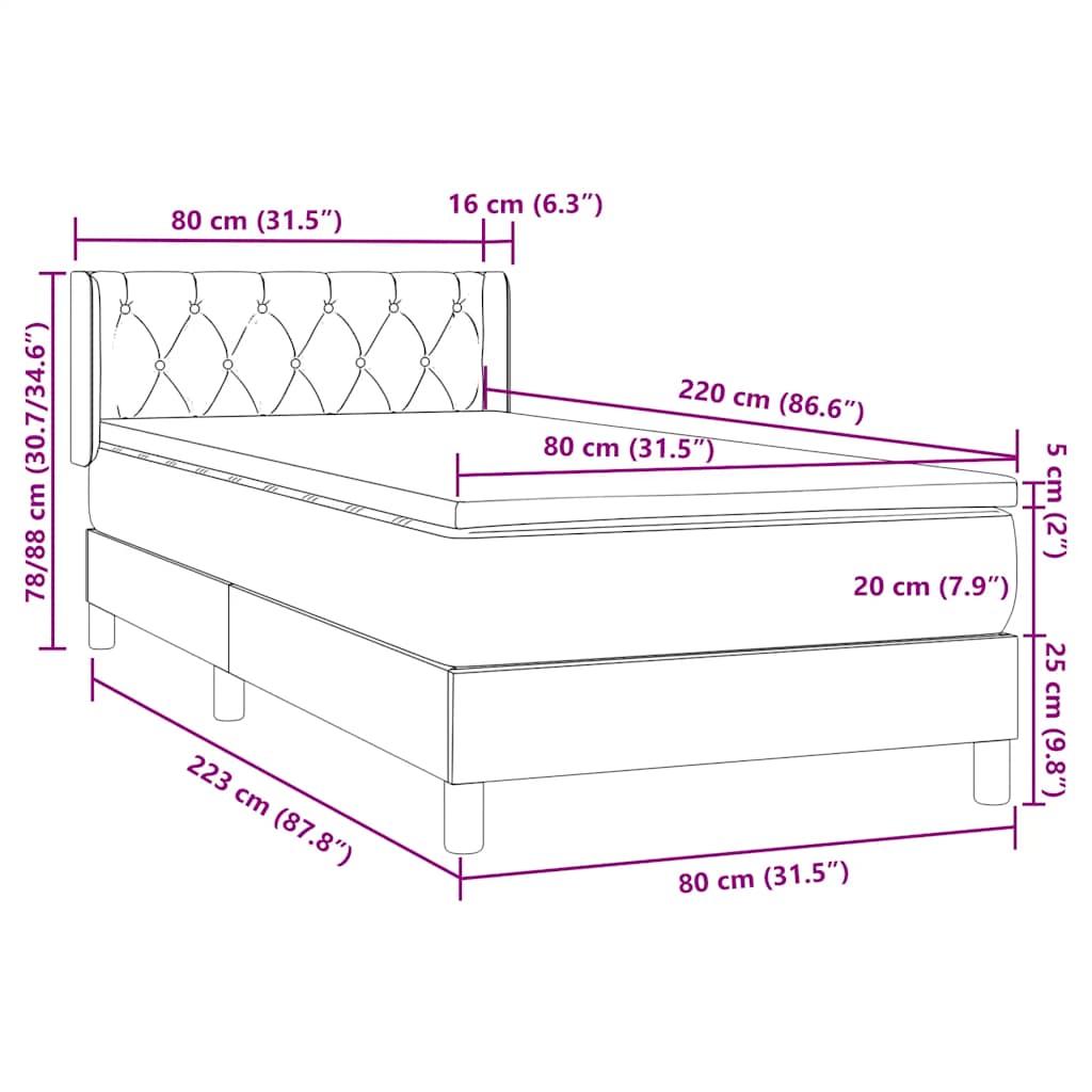 Boxspring met matras fluweel donkergroen 80x220 cm