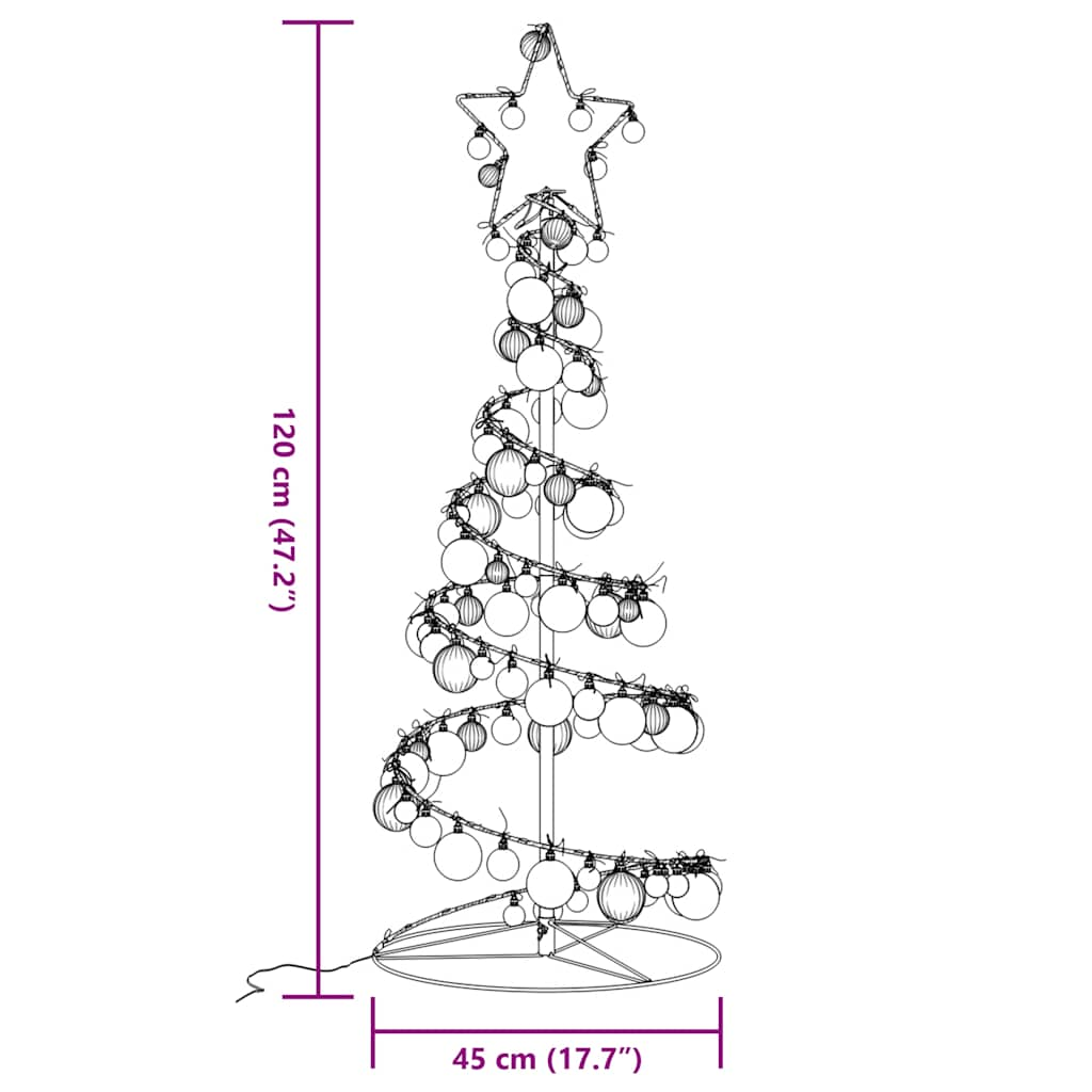 Kerstboom lichtkegel met kerstballen 80 LED's warmwitte 120 cm