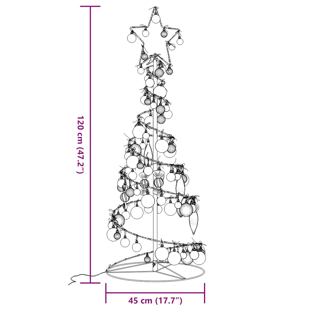 Kerstboom lichtkegel met kerstballen 80 LED's warmwitte 120 cm