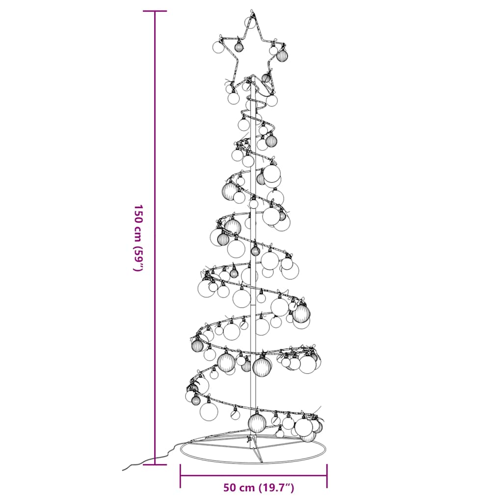 Kerstboom lichtkegel met kerstballen 100 LED's warmwitte 150 cm