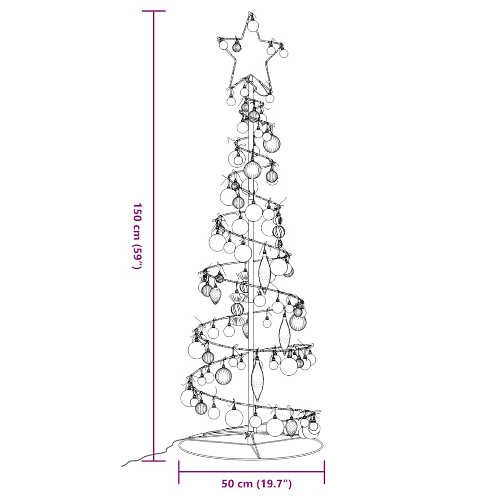 Kerstboom lichtkegel met kerstballen 100 LED's warmwitte 150 cm