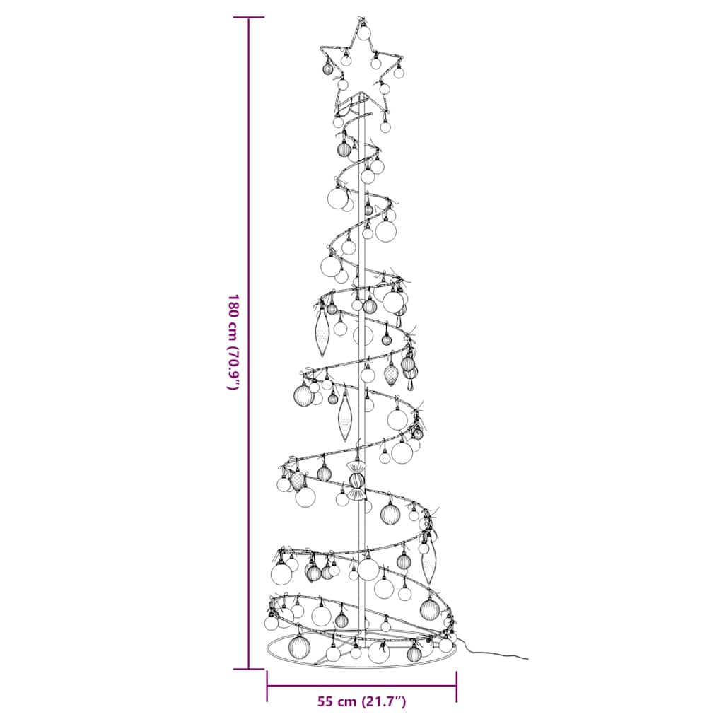 Kerstboom lichtkegel met kerstballen 120 LED's warmwitte 180 cm