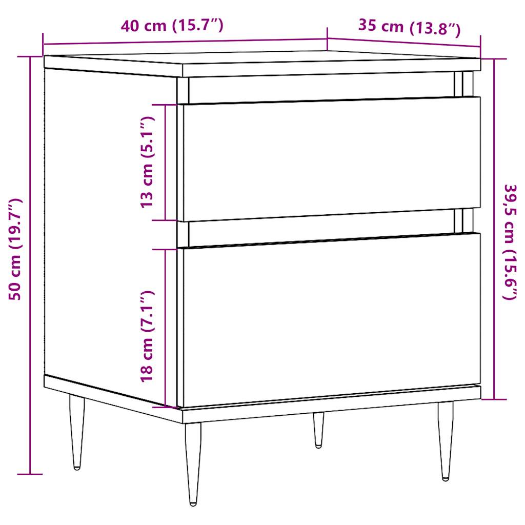 Nachtkastjes 2 st 40x35x50 cm bewerkt hout oud houtkleurig