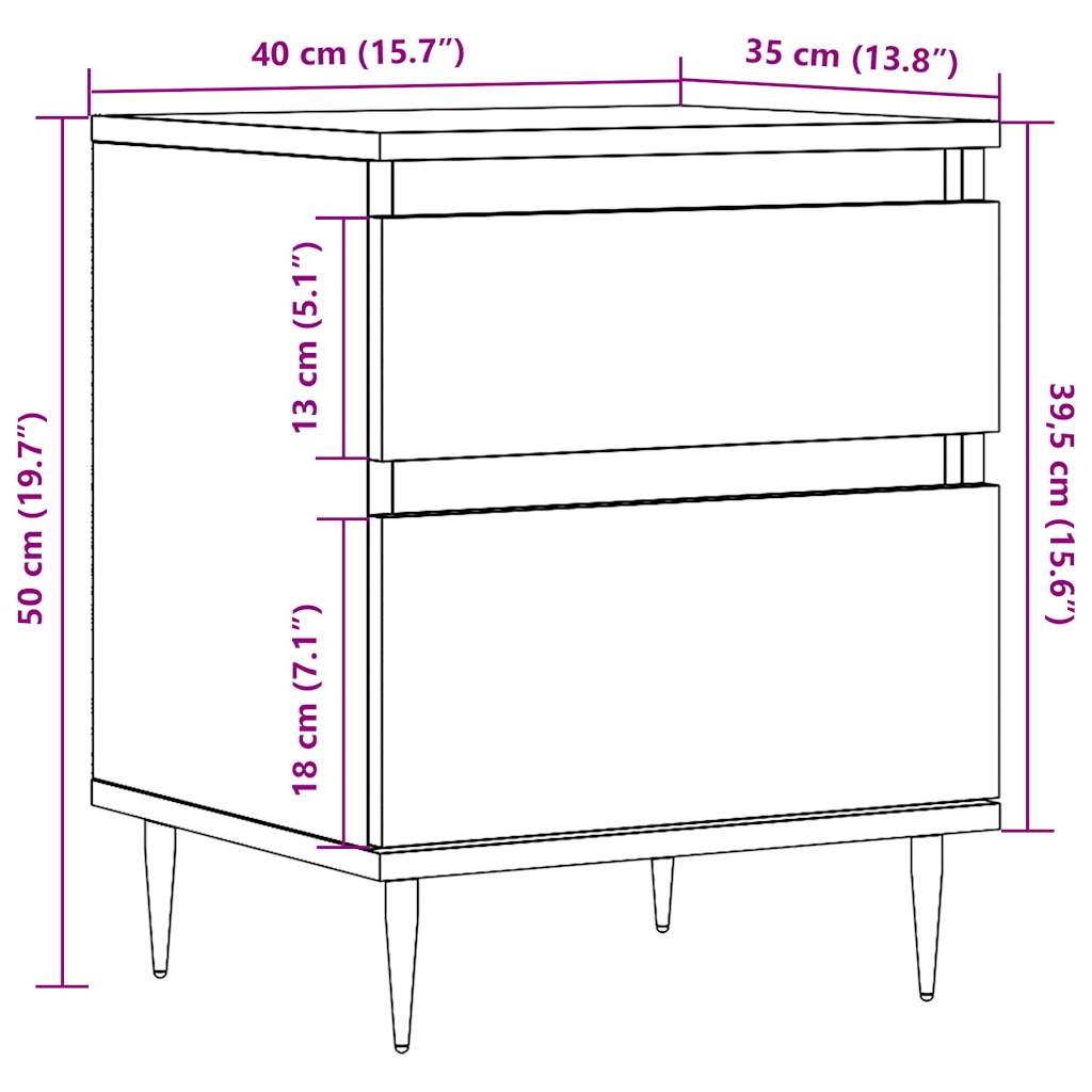 Nachtkastjes 2 st 40x35x50cm bewerkt hout artisanaal eikenkleur