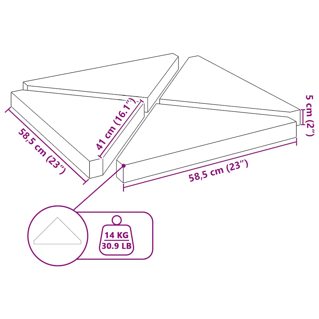 Parasolvoetplaten 4 st driehoekig 14 kg graniet zwart