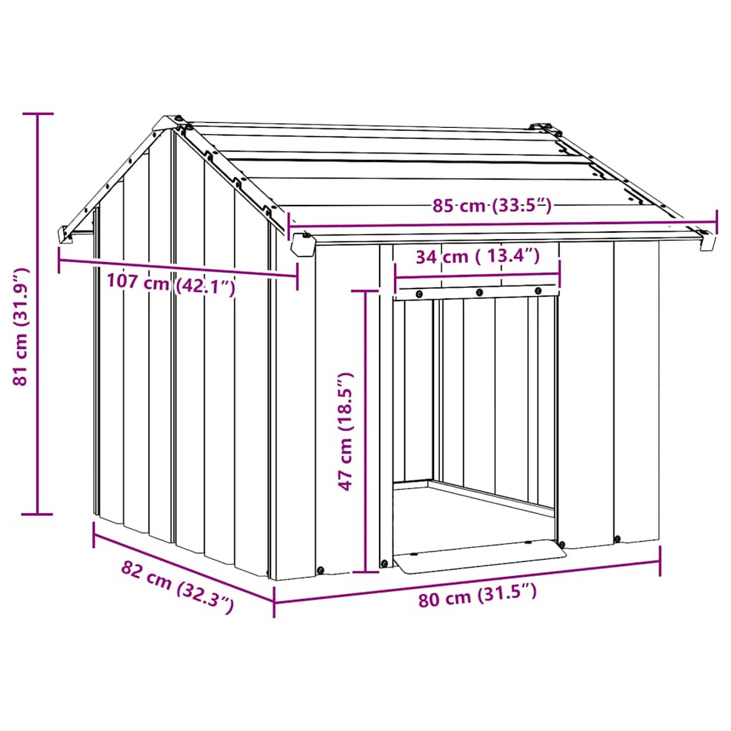 Hondenhok met dak 85x107x81 cm gegalvaniseerd staal