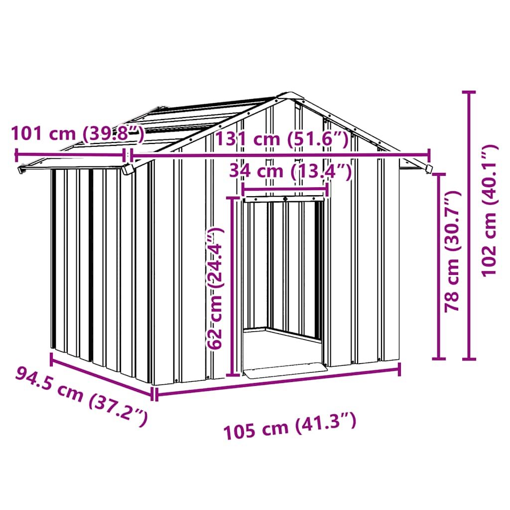 Hondenhok met dak 131x101x102 cm gegalvaniseerd staal