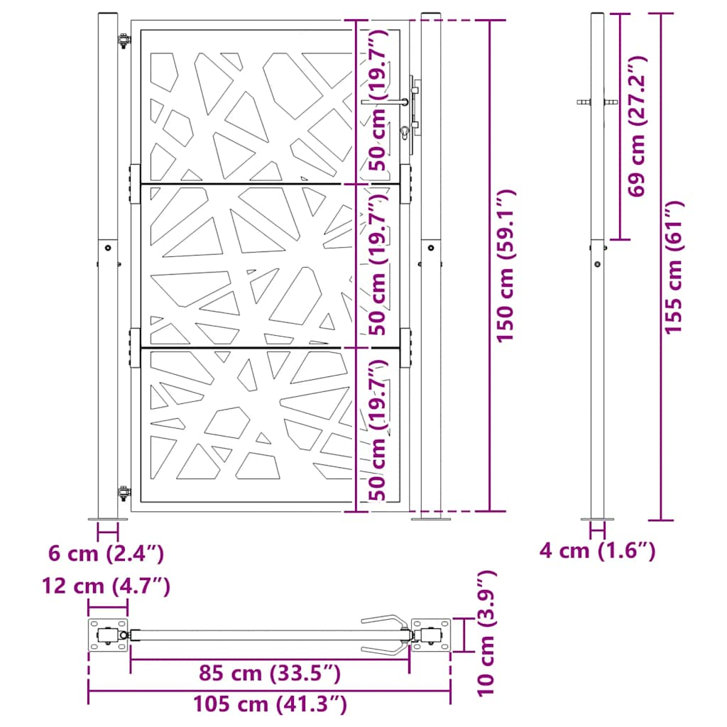 Poort met lichtontwerp 105x155 cm weervast staal