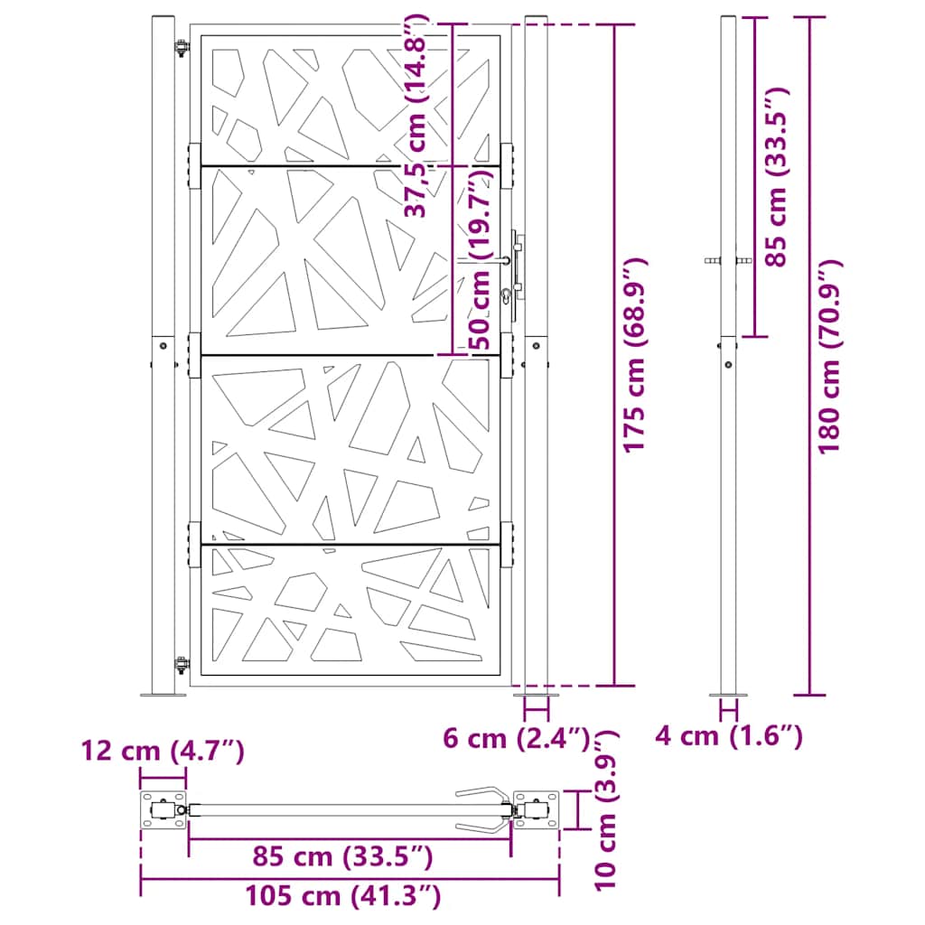 Poort met lichtontwerp 105x180 cm weervast staal